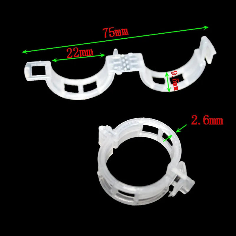 Set of 50 plastic plant grafting clips for tomato and flower stem support.