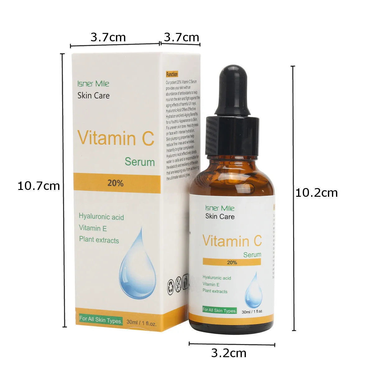 30ml bottle of vitamin C serum essence for skin brightening and firming