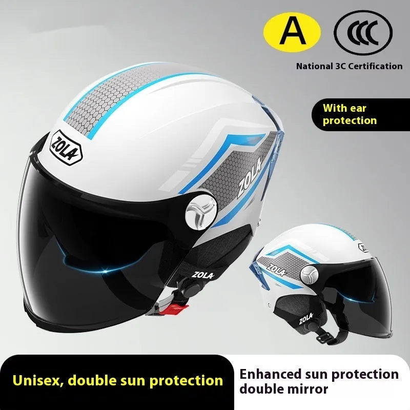 3C-certified ABS plastic motorcycle half helmet shown in a light brown double mirror colour.