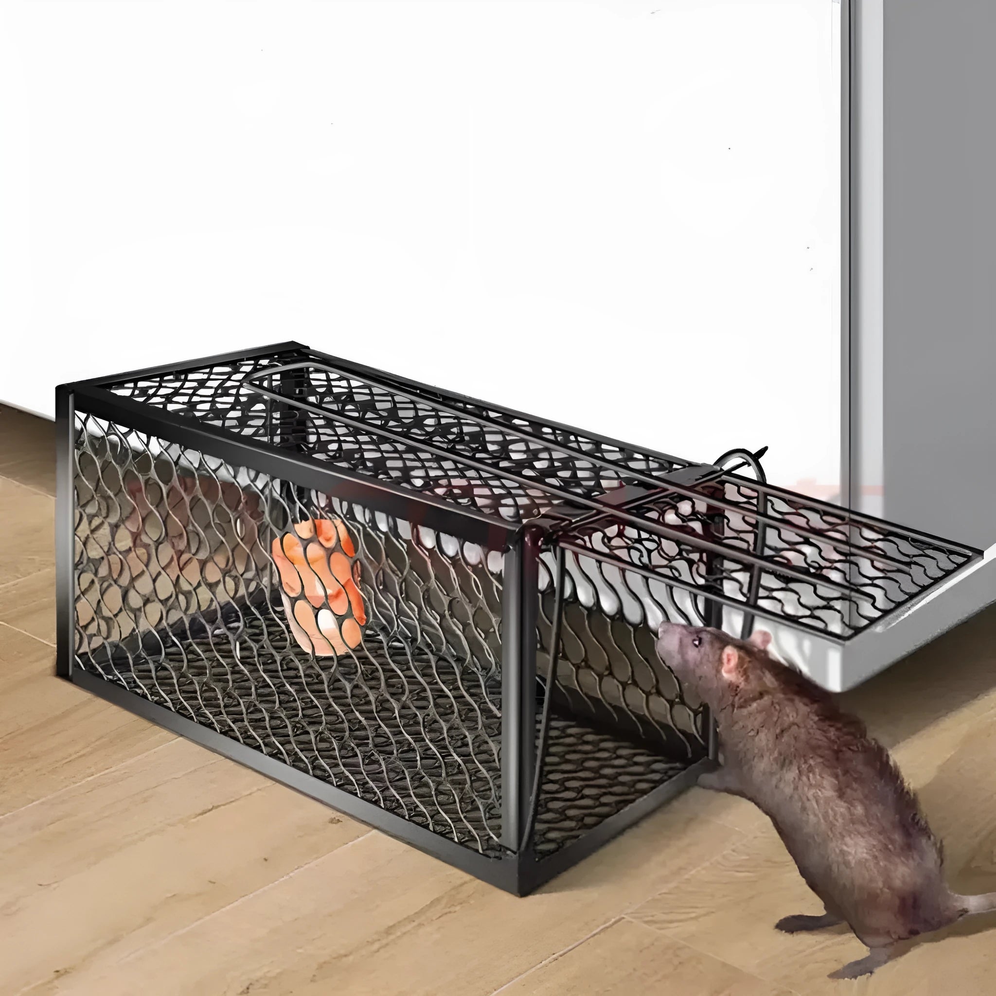 Automatic indoor mouse trap in metal or plastic, shown in small, medium, and large sizes.