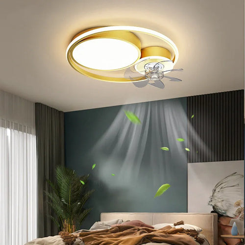48cm ceiling fan light with metal blades and acrylic lampshade in black finish