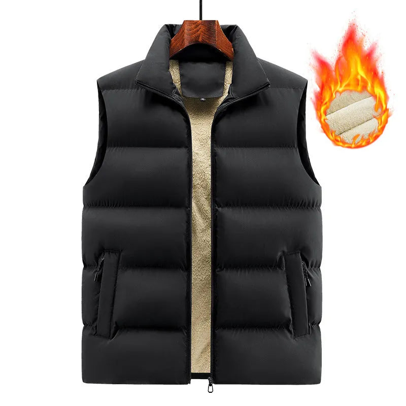 Men's striped lambswool vest in black, dark blue, or red colour options