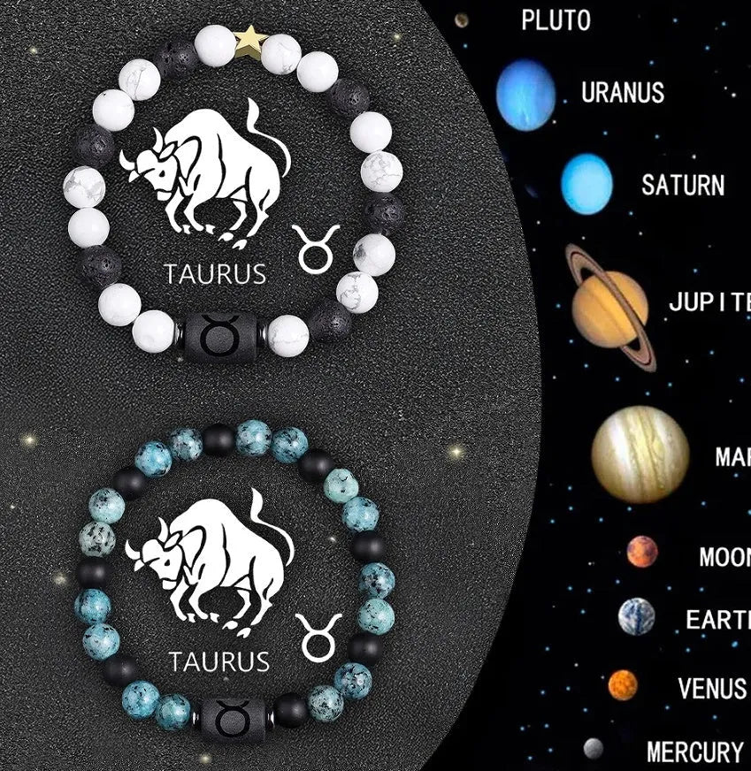 Set of two natural stone beaded bracelets for zodiac signs.
