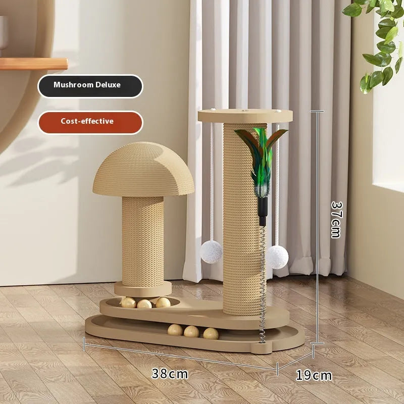 Solid wood cat scratching post with a central turntable, shown in a basic large flower style.