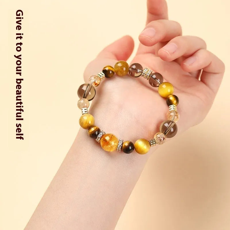 Geometric tiger-eye crystal bracelet with yellow beads in 10mm or 12mm sizes