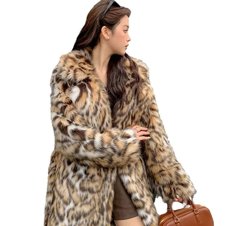 Street fashion faux fur coat with a faux fur collar, shown in mid-length and long styles.