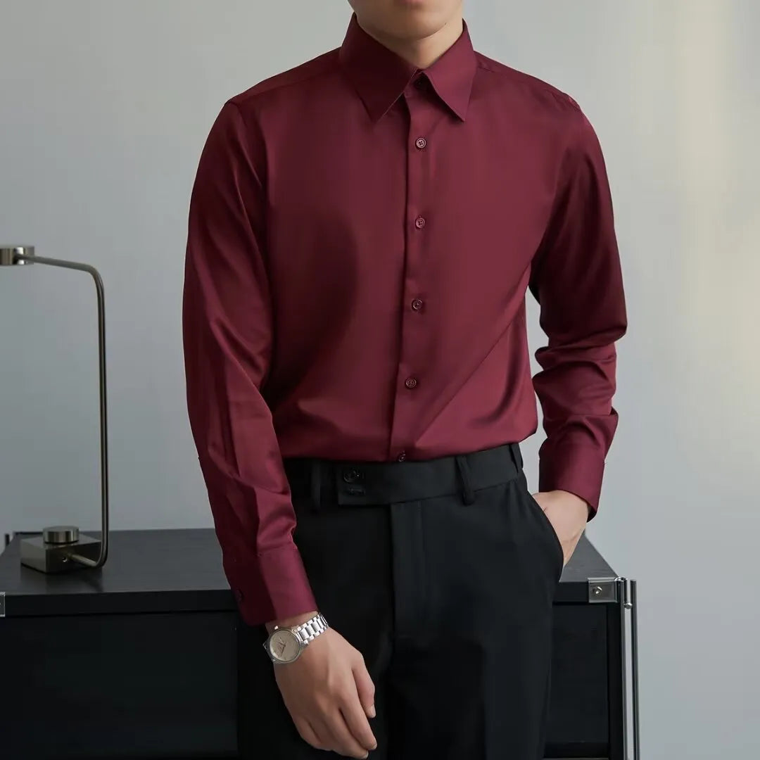 Men's black long sleeve Korean style loose fit cardigan shirt with Japanese retro design