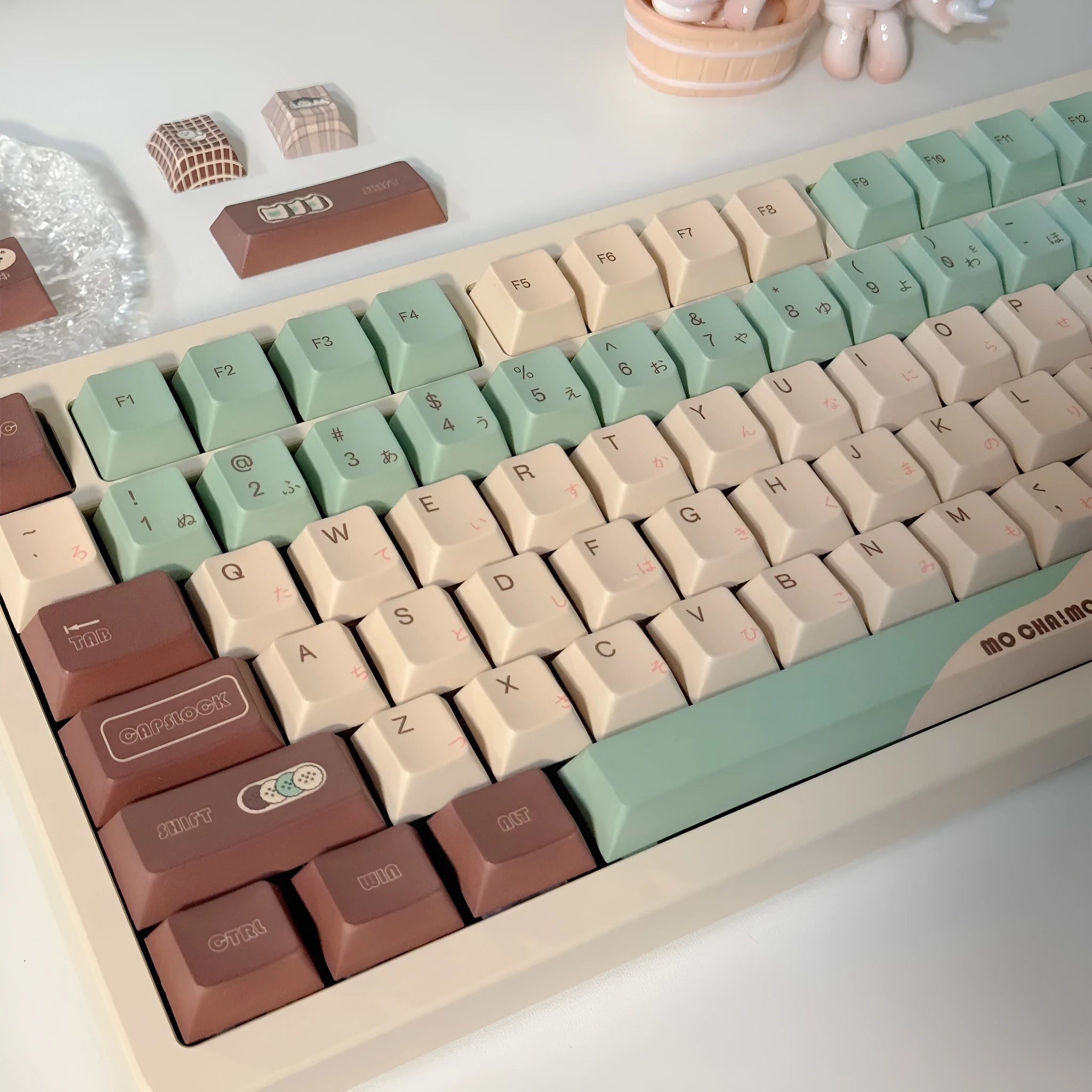 Craft Key CAP mechanical keyboard keycap set with matcha theme design and cross satellite shaft