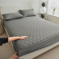 Diamond lattice quilted bamboo fibre waterproof mattress protector set with fitted sheet and pillowcases