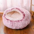 Semi-surrounded waterproof cloth dog kennel in a gradient colour, shown in a garden setting.