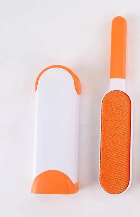 Blue reusable pet hair removal comb with a double-sided sticky brush and self-cleaning base.