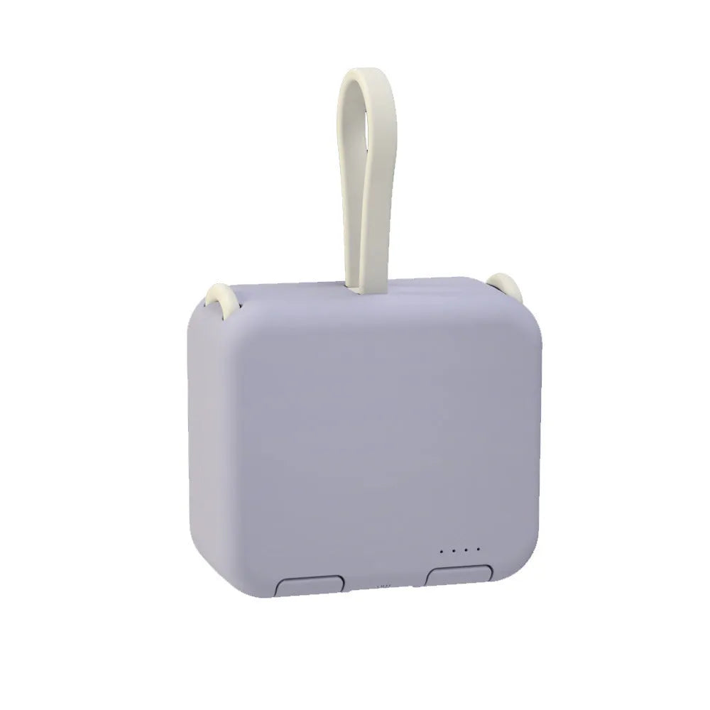 Handbag back clip power bank in blue showing clip, phone stand function, and type-c/USB-A charging ports