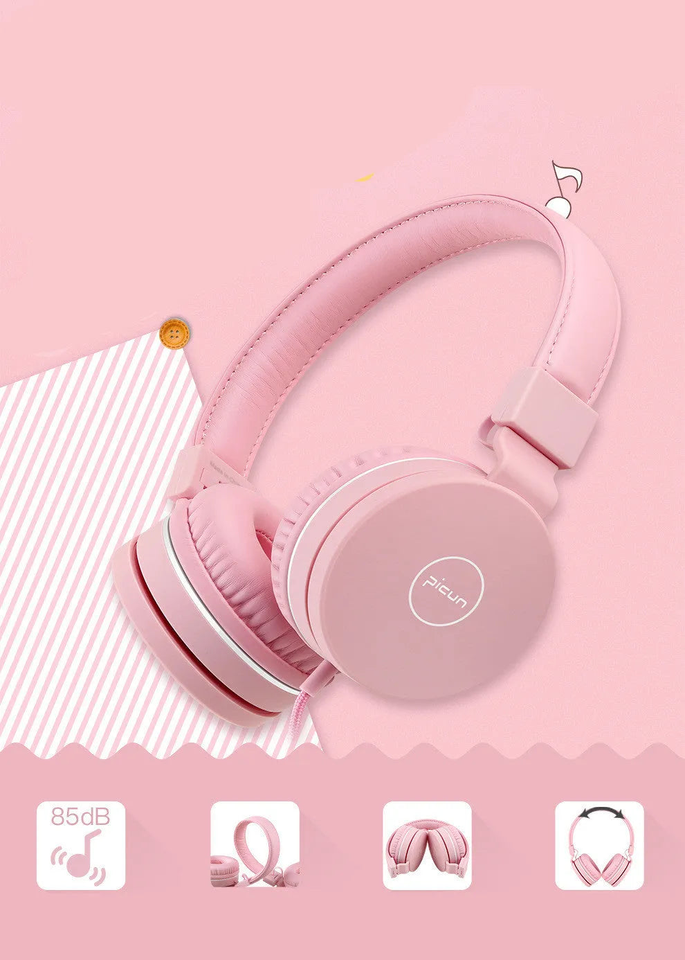 Bengoo C30 wired over-ear headphones with microphone in mint green colour with braided cable
