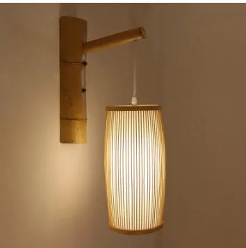 Bamboo plait decoration lamp with woven construction and E27 lamp holder for hallway staircase lighting