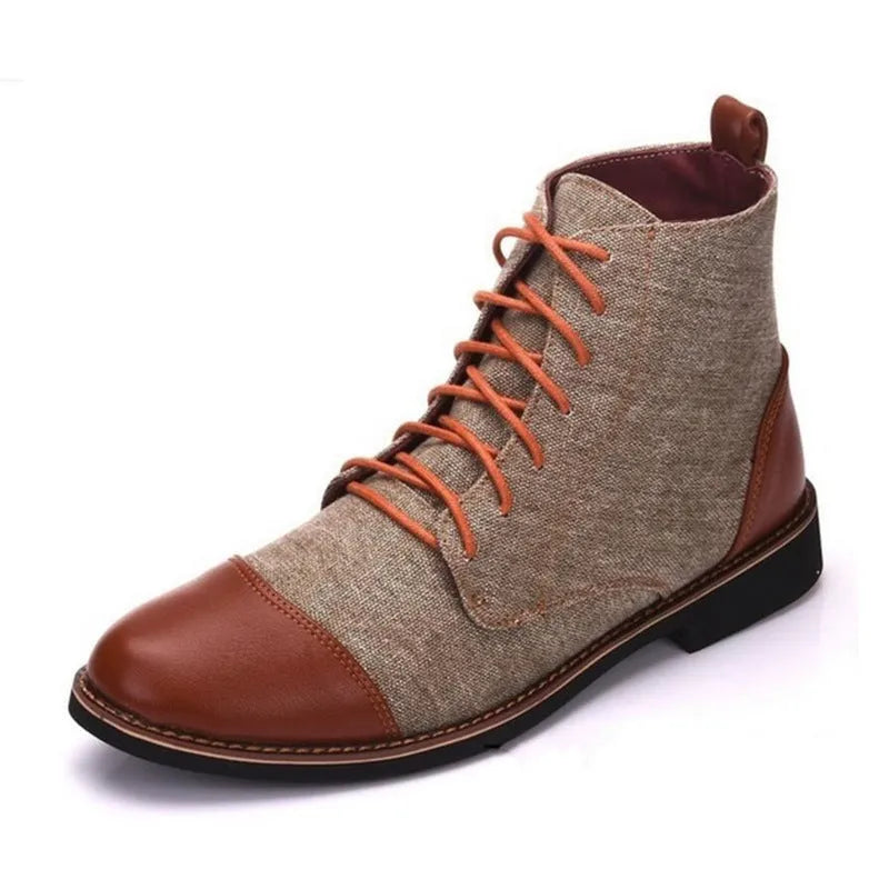 Men's leather boots with belt buckle details and rubber soles in European styling