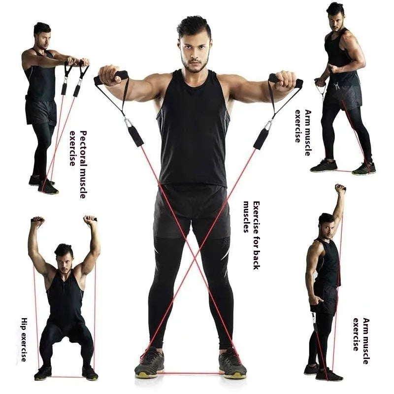 Door sports 11-piece pulling rope set with ABS construction and hook options for home fitness training