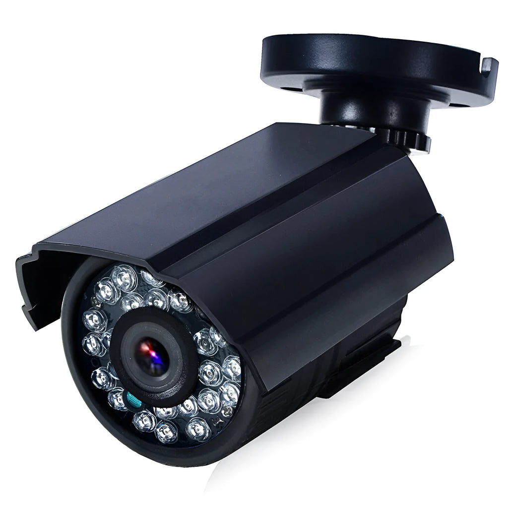 Black AHD HD outdoor waterproof security camera with infrared LEDs for night vision.