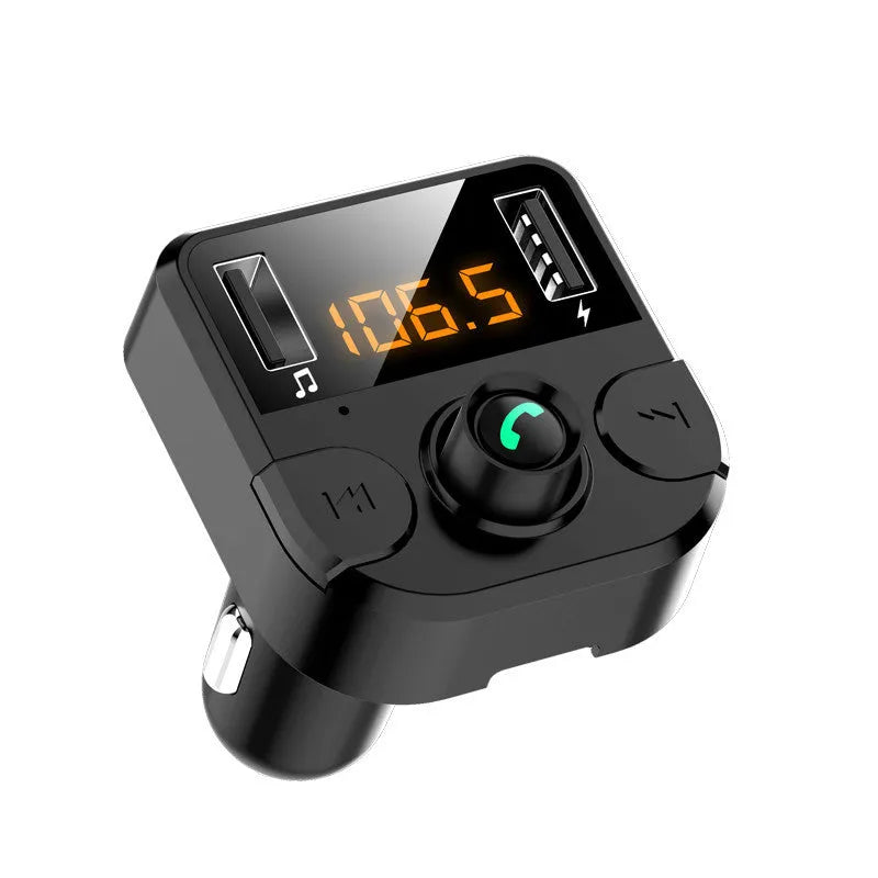 Black BT36B car Bluetooth MP3 player with 1.1-inch screen for cigarette lighter power.
