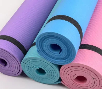 EVA yoga mat in multiple colours showing 4mm and 6mm thickness options for fitness and exercise
