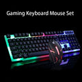 GTX300 black and white wired USB gaming keyboard and mouse set with backlit keys on desk