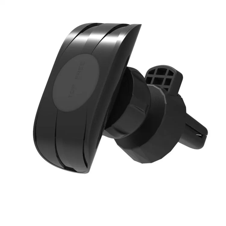 Glossy black car phone holder with air vent clip mount and adjustable smartphone cradle