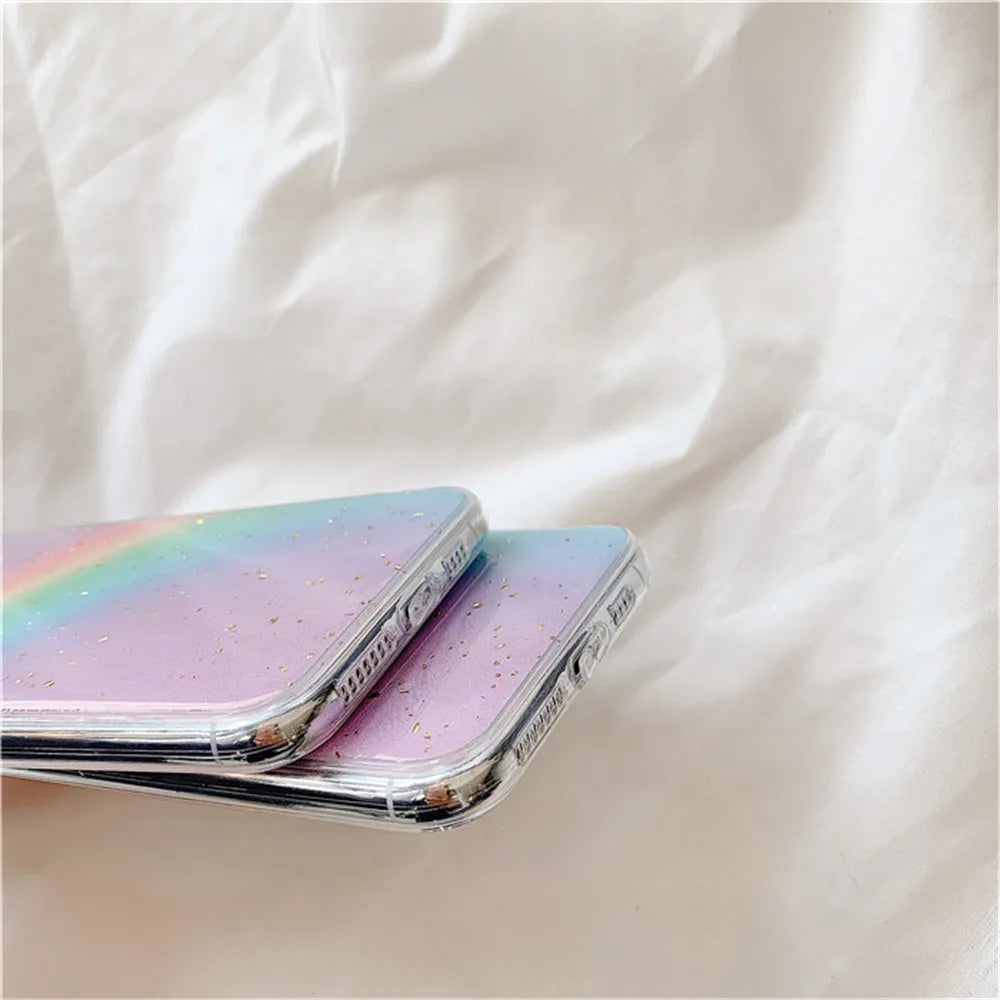 Rainbow gradient striped iPhone case in Japanese Korean style with TPU protective shell
