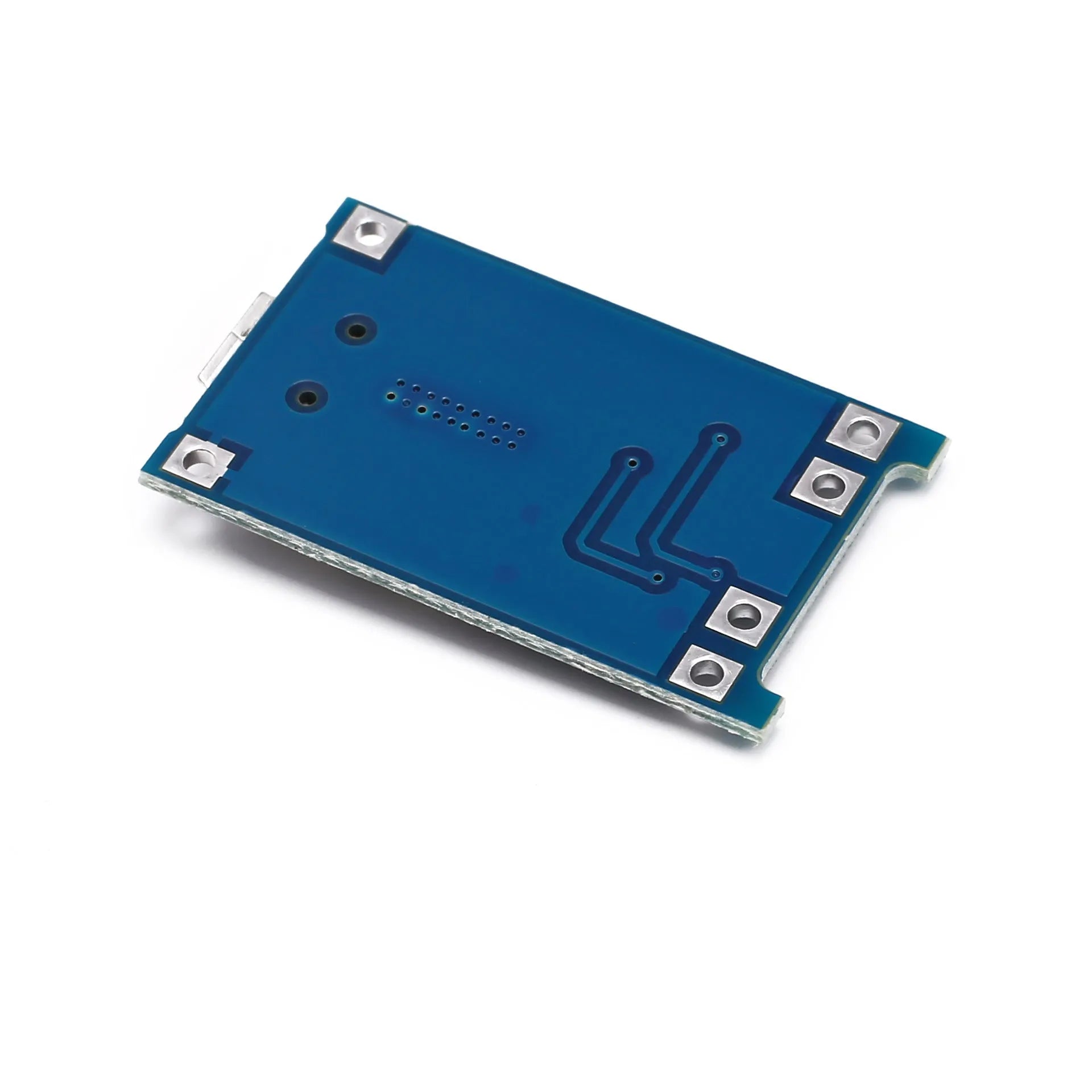 Blue TP4056 lithium battery charging and protection board measuring 26 x 17 mm