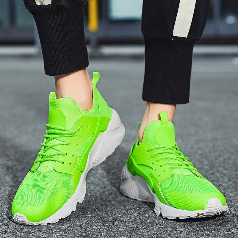 Men's mesh casual shoes in fluorescent colour with cross strap and lace-up closure