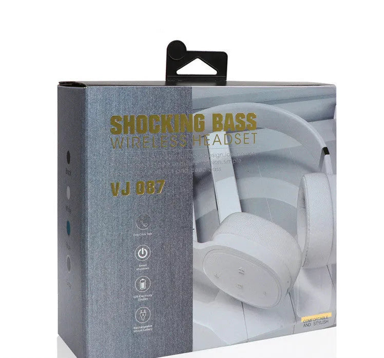 Wireless Bluetooth headset in black, blue, grey, or white colour with over-ear design.