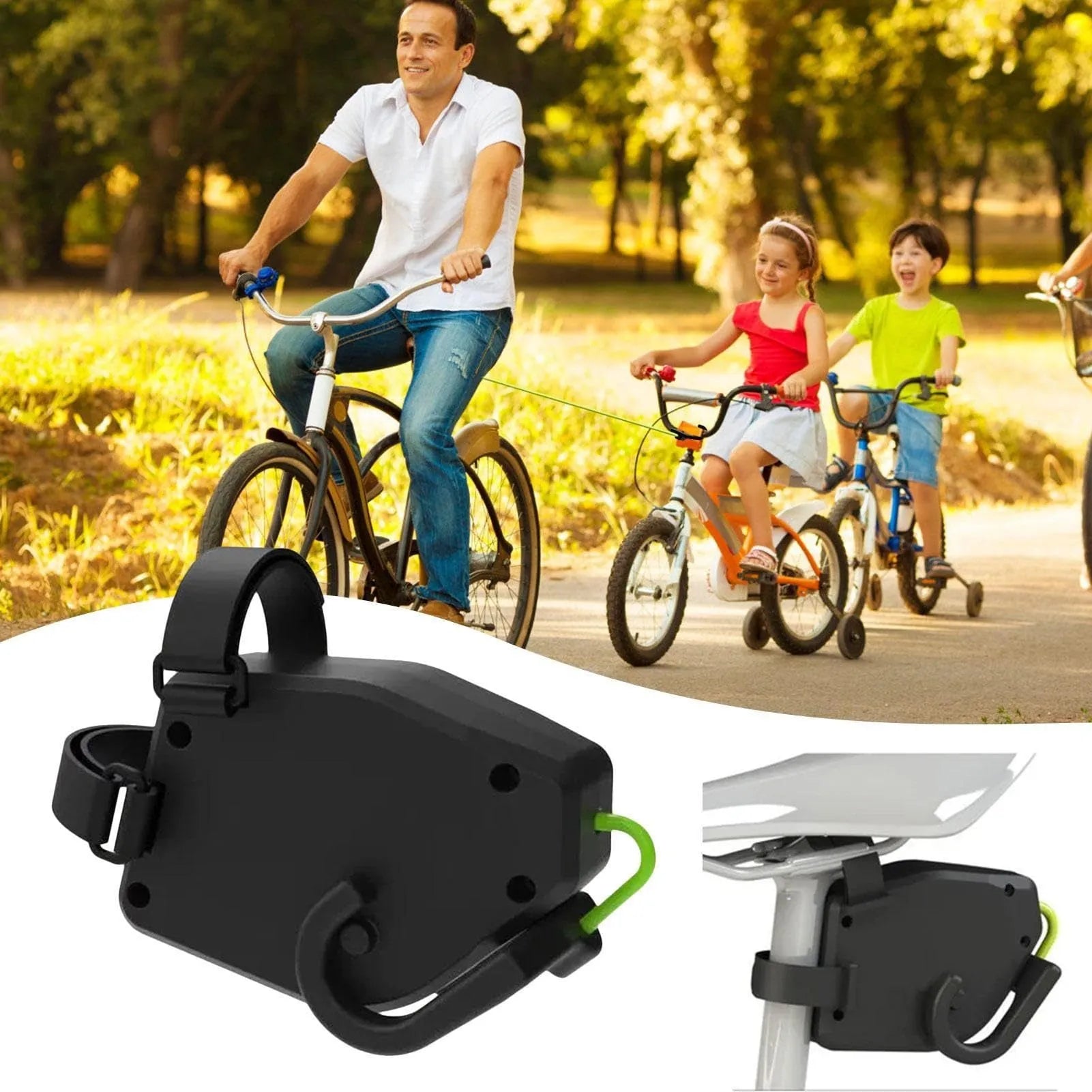 Black plastic bicycle trailer rope for parent-child trailer attachment