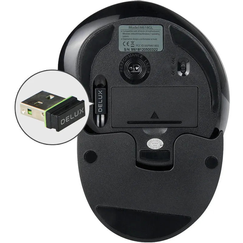 M618 wireless vertical ergonomic mouse in black or white with USB receiver