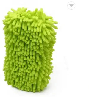 Silvery green car wash sponge measuring 14x25 cm with microfiber chenille texture