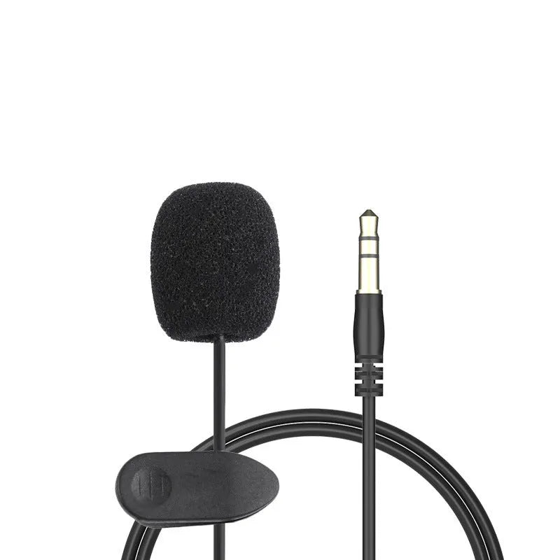 Wired lavalier microphone headset with in-ear headphones and 3.5mm plug for mobile phone recording.
