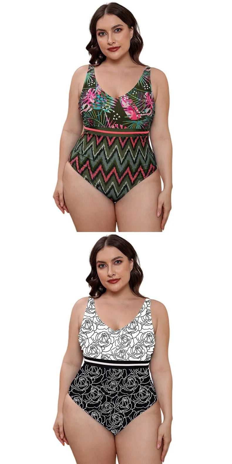 Women's striped vest-style one-piece swimsuit with spaghetti straps and printed pattern