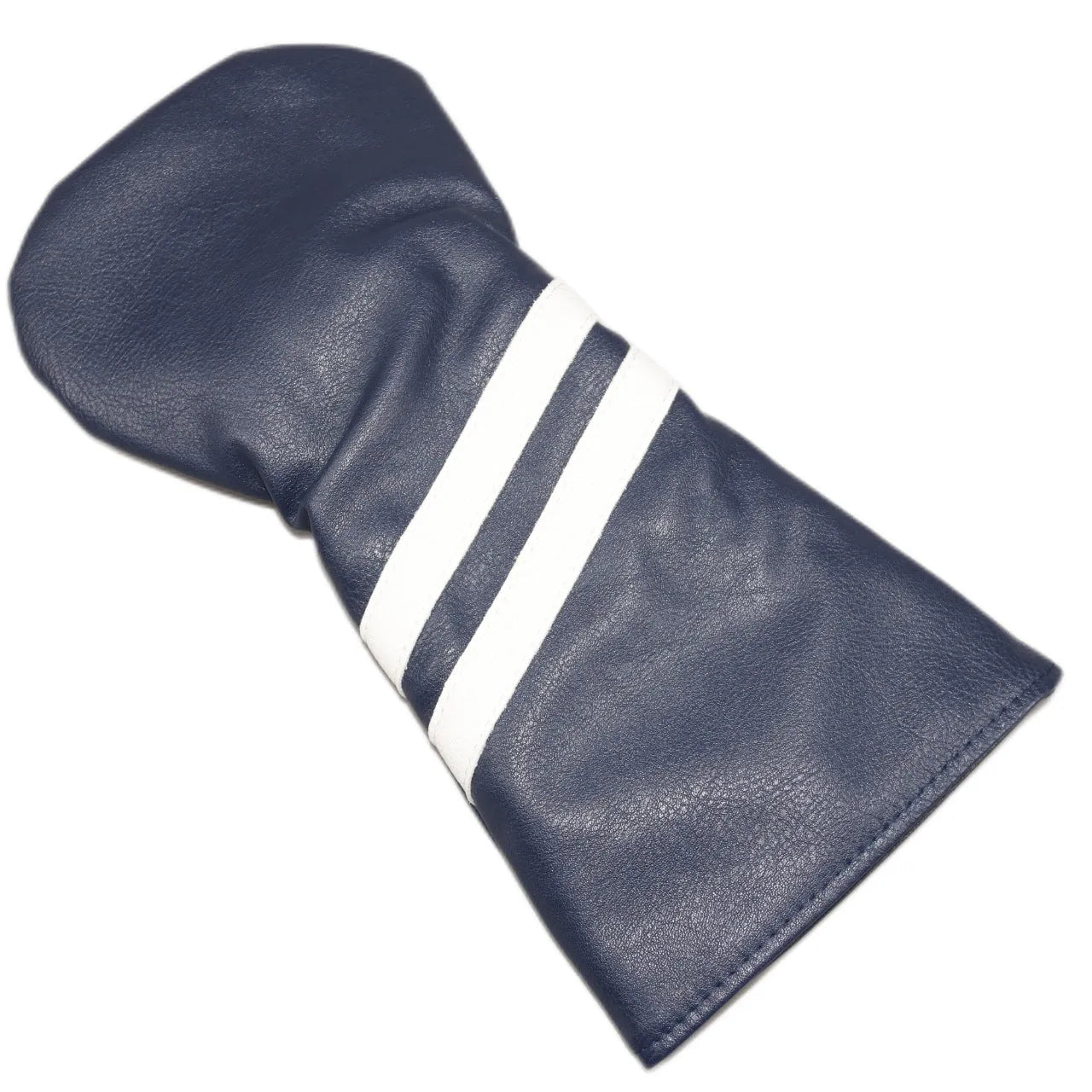 Oblique double stripe golf club head cover in PU material, shown in blue on a golf club.
