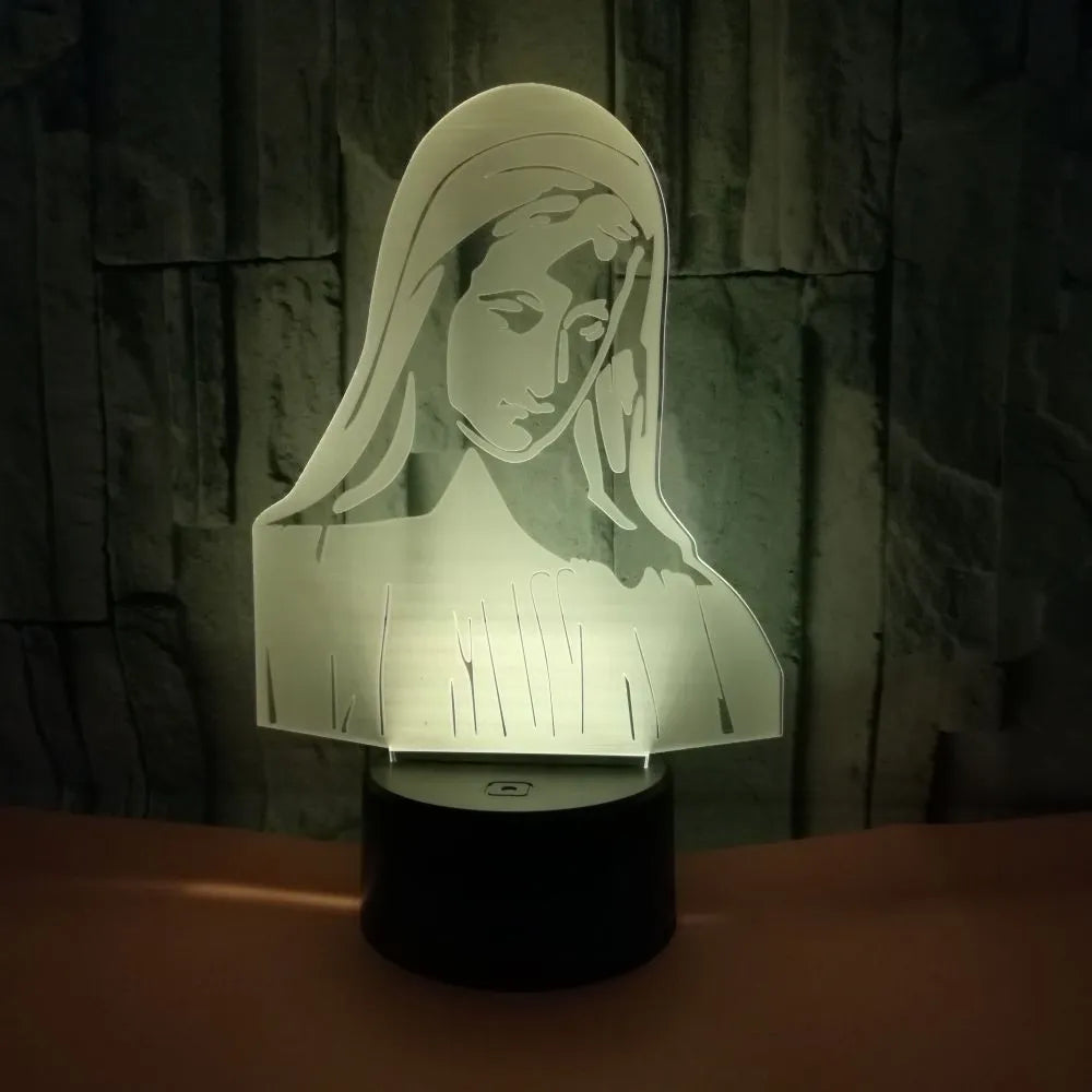 3D LED night light with colourful dual-ring pattern on a thin acrylic panel and ABS base.