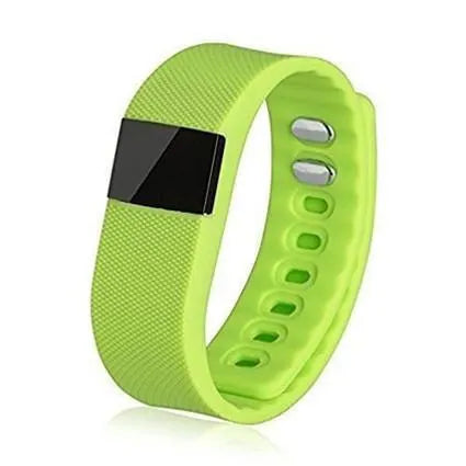 Ordinary bracelet pedometer in black, blue, green, orange or yellow colours showing step distance calorie tracking