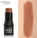 Face contour highlighter makeup product shown in four shade options A, B, C, D for sculpting features.
