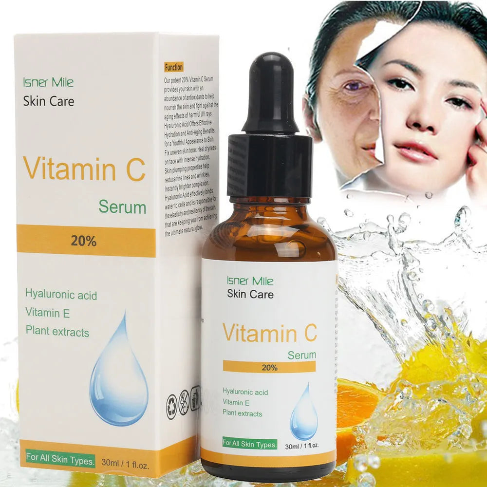 30ml bottle of vitamin C serum essence for skin brightening and firming