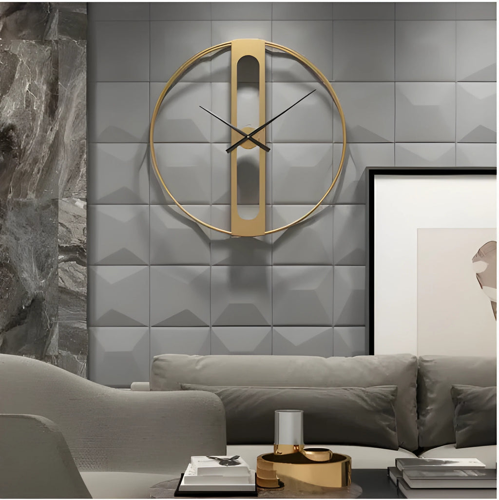 50cm round metal wall clock in black or gold finish with clear hour markers