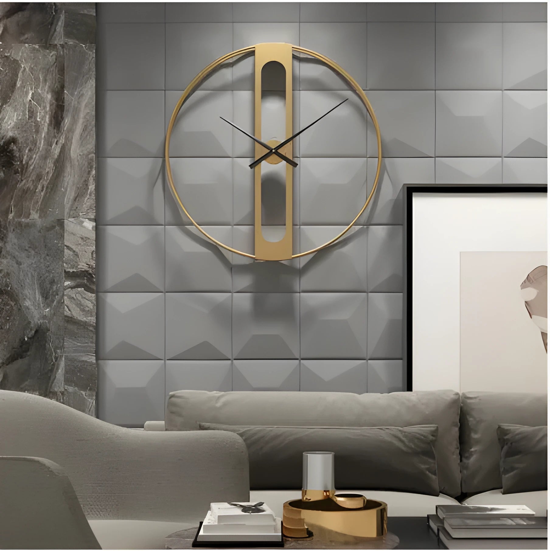 50cm round metal wall clock in black or gold finish with clear hour markers