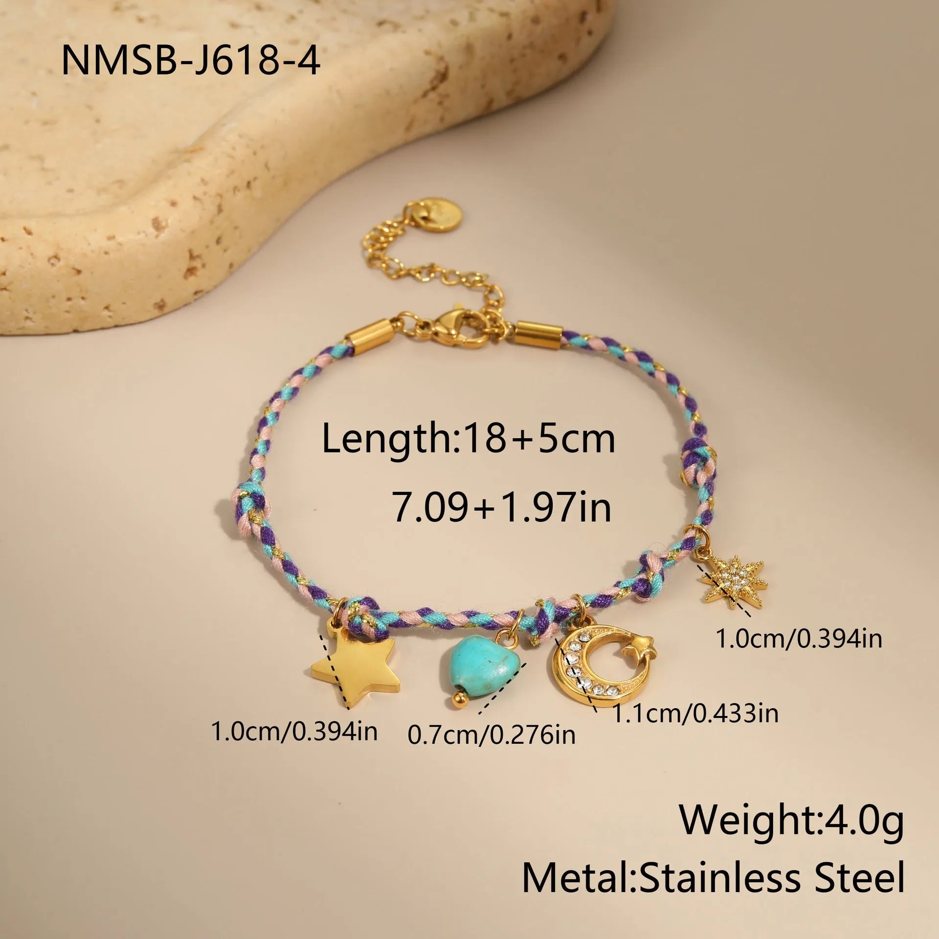 Titanium steel necklace with handmade colour braided rope and electroplated heart-shaped pendant