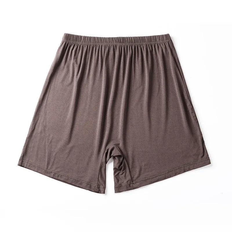Men's solid colour high-waist boxer shorts in modal fabric showing black, blue, grey and brown colour options