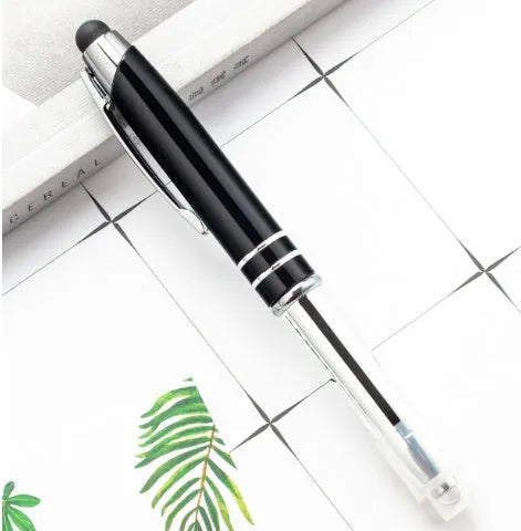 Metal multifunctional pen with capacitive stylus tip, ballpoint pen, and LED light in five colour options