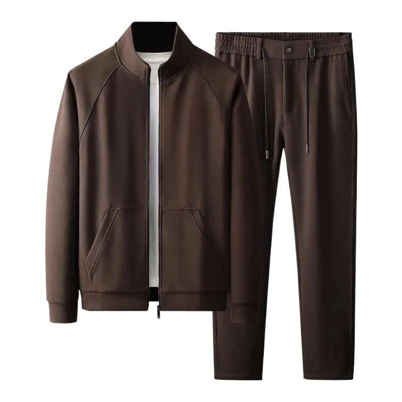 Stand collar slim fit sports suit jacket and trousers set in Vinylon fabric