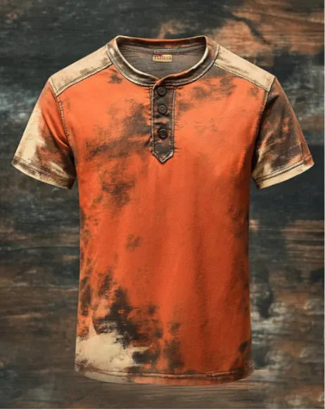 Orange printed hip hop men's short sleeve t-shirt with pullover style made of polyester fiber