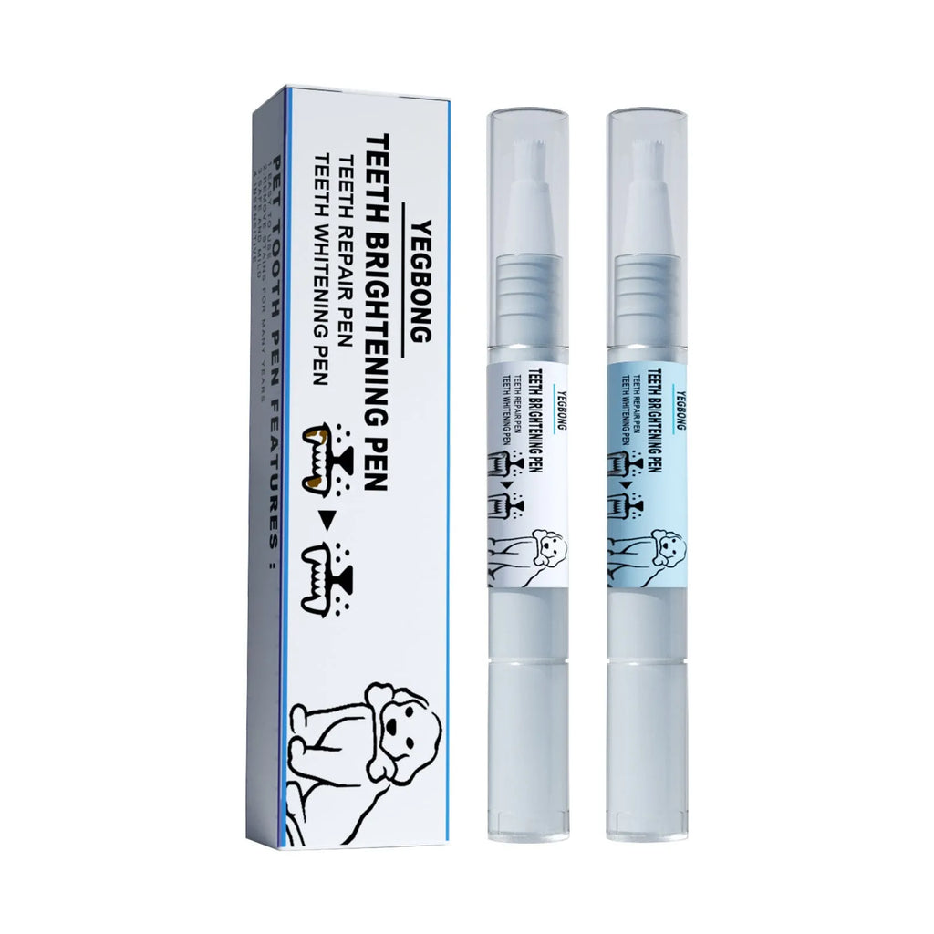 Yegbong pet teeth whitening pen for dogs and cats with dental brushes, showing dual-chamber 3ml+3ml design