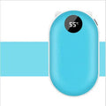 Compact rechargeable hand warmer and power bank with digital display in assorted colours.