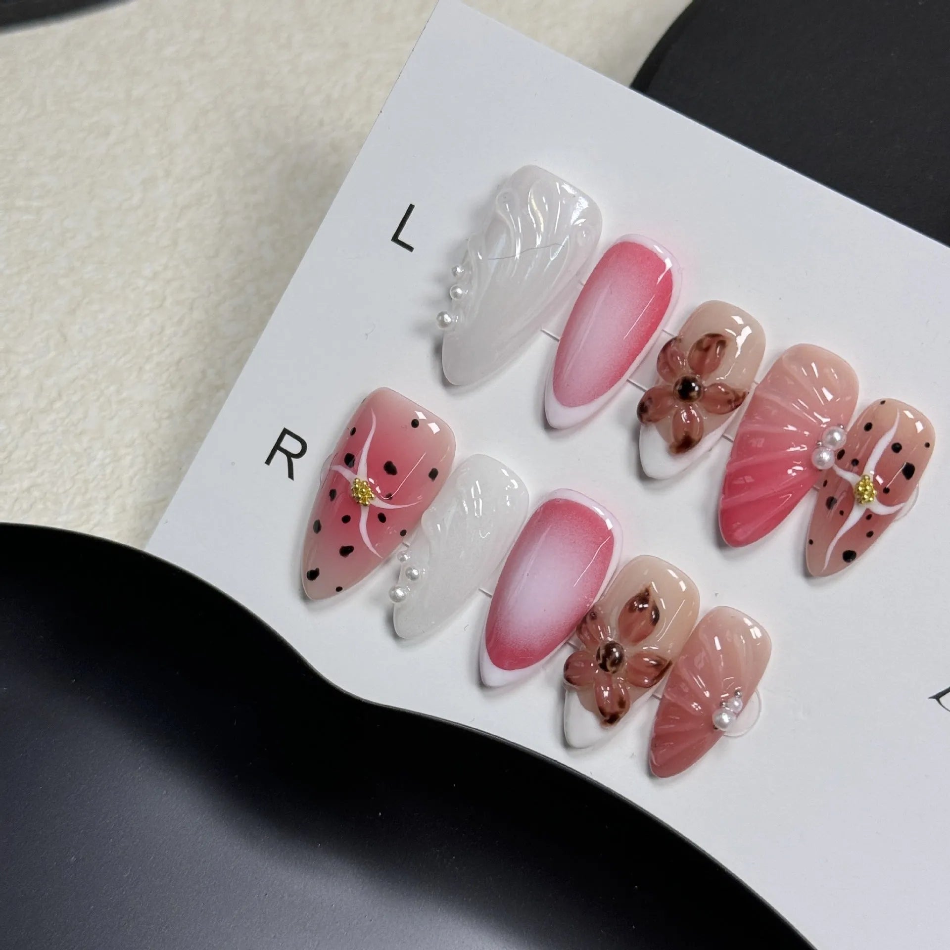 Hand-painted three-dimensional nail beauty patches with embossed candy patterns in almond shape