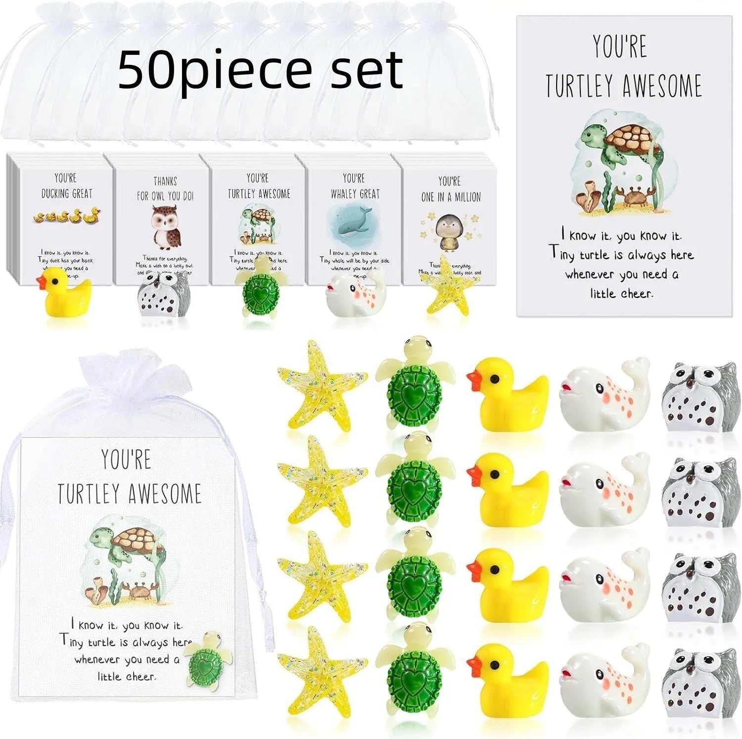 Set of resin-finish inspirational memo cards with pun designs, arranged showing multiple cards.